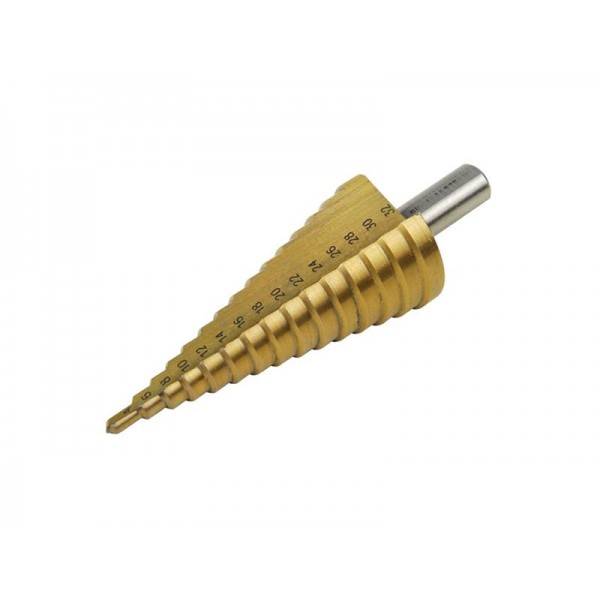 Vrták stupňovitý, O 4-32mm, stupňovanie po 2mm, 15 otvorov, stopka O 10mm, EXTOL CRAFT